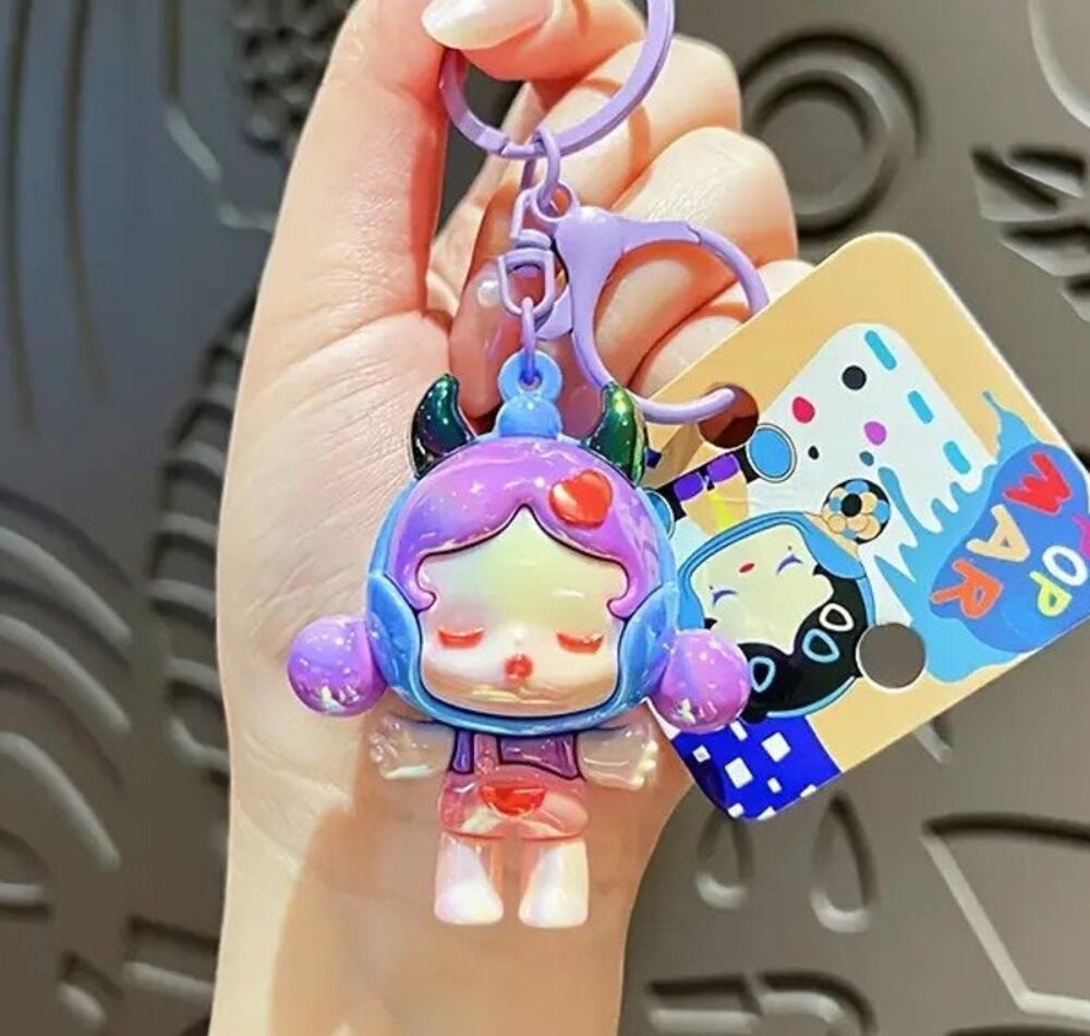 3D Space Skull Panda Doll Pop Mart Keychains (Standing) - Purple